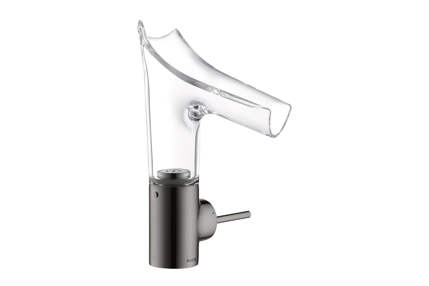 AXOR Starck V Einhebel-Waschtischmischer 140 mit Glasauslauf und Ablaufgarnitur Polished Black Chrome