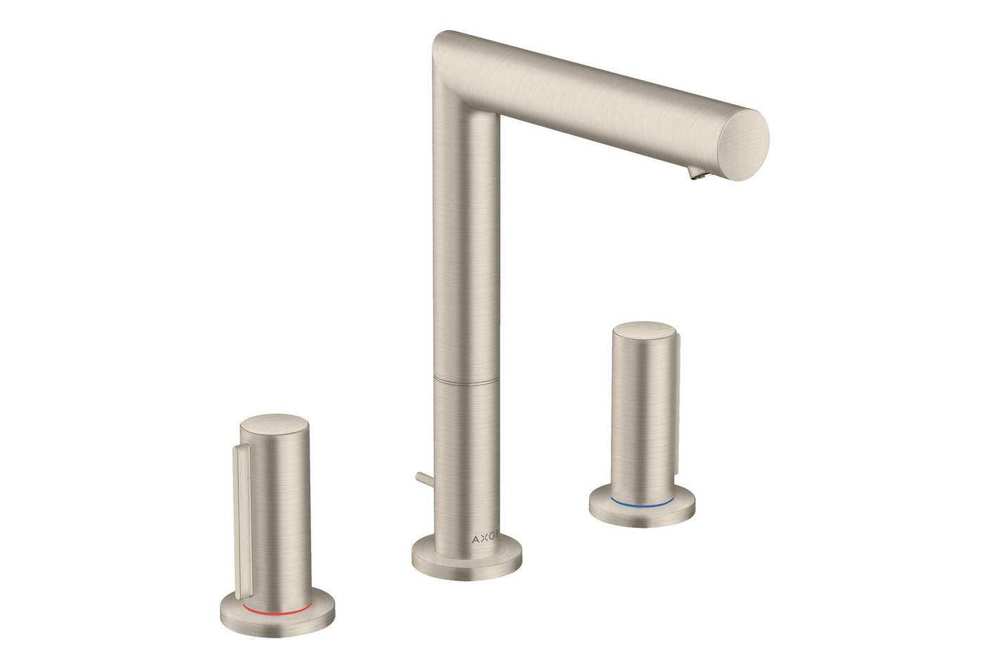 AXOR Uno 3-hole basin mixer 200 with zero handles and pop-up waste set brushed nickel