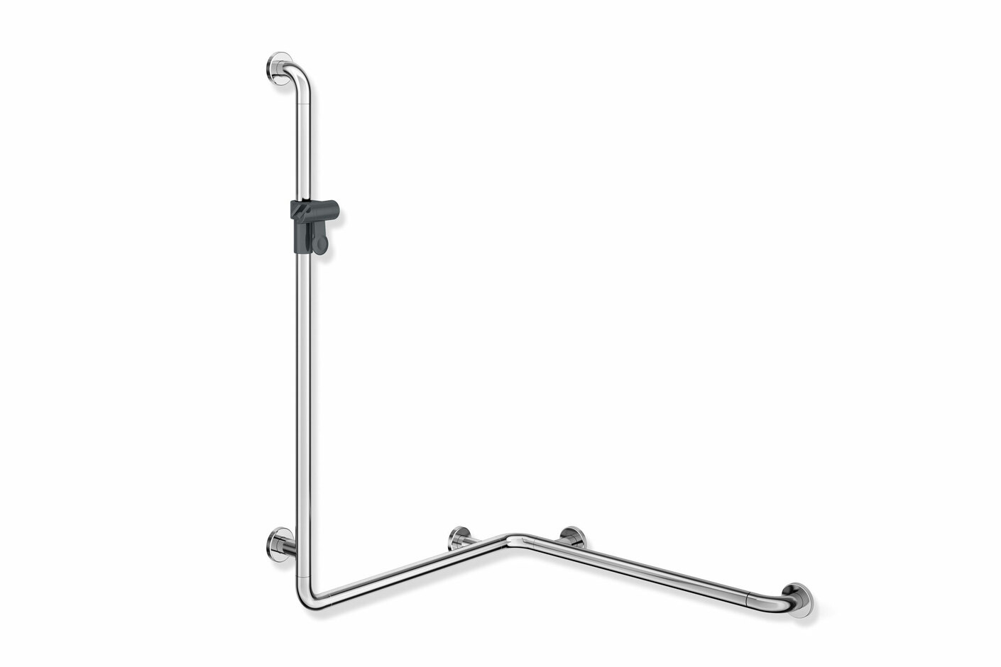 Rail with vertical support bar and shower head holder