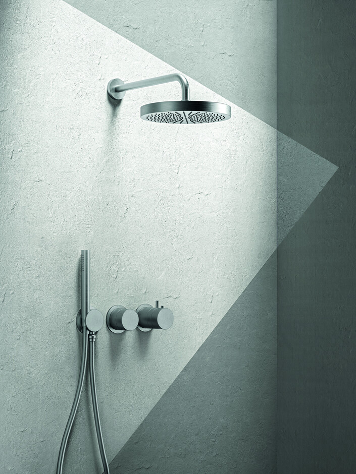 AC/EX ECLIPSE Aboutwater Boffi / Rain showerhead Ø cm 24 with shower arm - shower set3/4” built-in thermostatic shower mixer - Brushed Stainless Steel