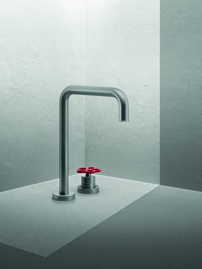AW/EX PIPE Boffi Fantini Aboutwater / 2-hole washbasin mixer - Brushed Stainless Steel/Red