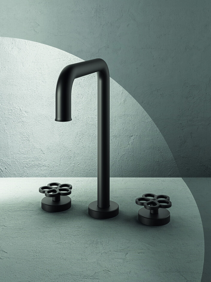 AW/EX PIPE Boffi Fantini Aboutwater / 3-Loch-Waschtischmischer - Edelstahl Gebürstet/Rot, Edelstahl Gebürstet, Matt Gun Metal PVD