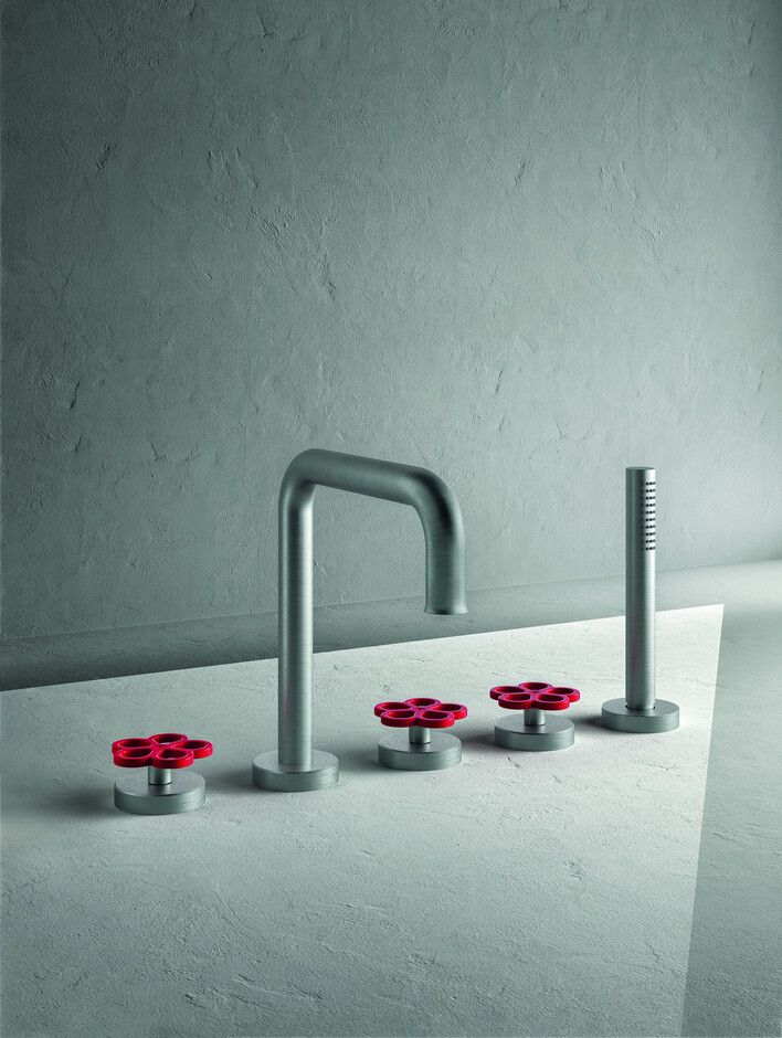 AW/EX PIPE Boffi Fantini Aboutwater / Wannenrandmischer - Edelstahl Gebürstet/Rot
