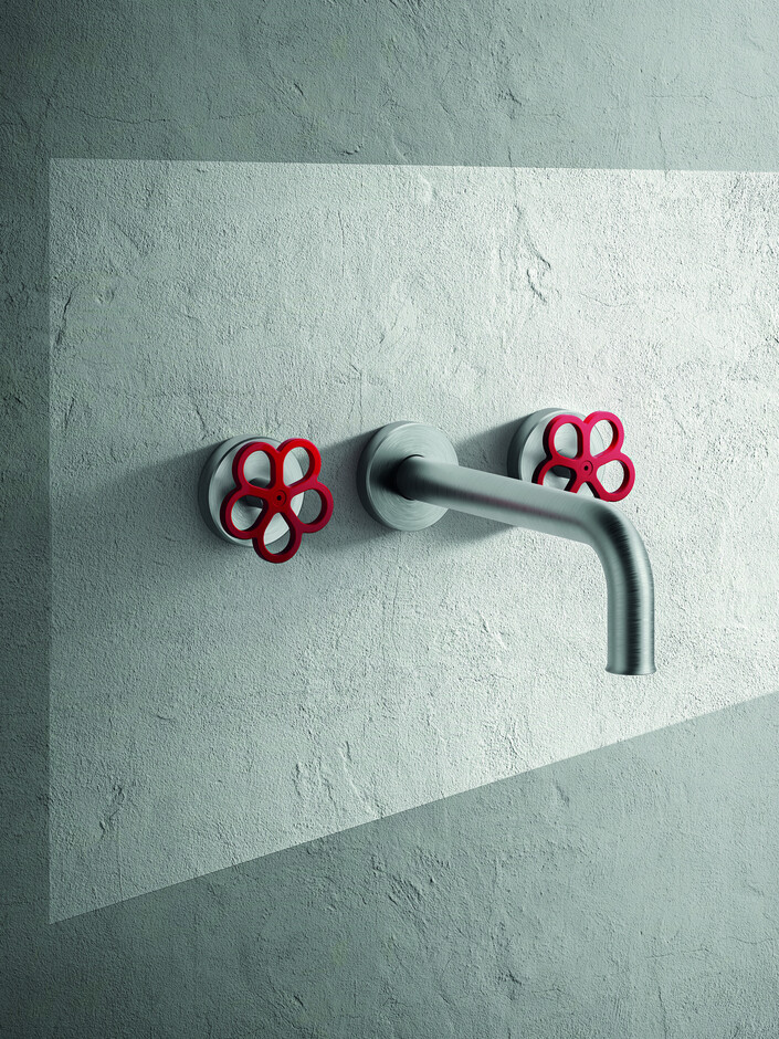 AW/EX PIPE Boffi Fantini Aboutwater / Wall-mount washbasin mixer - Brushed Stainless Steel/Red