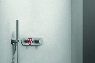 AW/EX PIPE Boffi Fantini Aboutwater / 3/4” built-in thermostatic shower mixer - Shower arm - Rain showerhead - Shower set.Brushed Stainless Steel/Red  by  Fantini