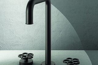AW/EX PIPE Boffi Fantini Aboutwater / 3-Hole washbasin mixer - Brushed Stainless Steel/Red, Brushed stainless steel, Matt Gun Metal PVD  by  Fantini
