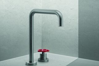AW/EX PIPE Boffi Fantini Aboutwater / 2-hole washbasin mixer - Brushed Stainless Steel/Red  by  Fantini