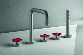 AW/EX PIPE Boffi Fantini Aboutwater / Wannenrandmischer - Edelstahl Gebürstet/Rot  von  Fantini