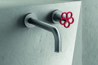 AW/EX PIPE Boffi Fantini Aboutwater / Wall-mount washbasin mixer - Brushed Stainless Steel/Red  by  Fantini
