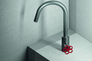AW/EX PIPE Boffi Fantini Aboutwater / Single-hole washbasin mixer - Brushed Stainless Steel/Red  by  Fantini