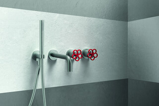AW/EX PIPE Boffi Fantini Aboutwater / Built-in bathtub mixer - Brushed Stainless Steel/Red  by  Fantini
