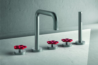 AW/EX PIPE Boffi Fantini Aboutwater / Deck-mount bathtub mixer - Brushed Stainless Steel/Red  by  Fantini