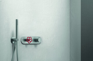 AW/EX PIPE Boffi Fantini Aboutwater / 3/4” built-in thermostatic shower mixer - Shower arm - Rain showerhead - Shower set.Brushed Stainless Steel/Red  by  Fantini