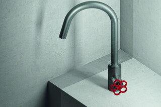 AW/EX PIPE Boffi Fantini Aboutwater / Single-hole washbasin mixer - Brushed Stainless Steel/Red  by  Fantini