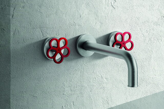 AW/EX PIPE Boffi Fantini Aboutwater / Wall-mount washbasin mixer - Brushed Stainless Steel/Red  by  Fantini