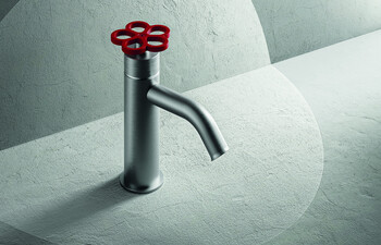 AW/EX PIPE Boffi Fantini Aboutwater / Single-hole sink mixer - Brushed Stainless Steel/Red