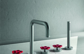 AW/EX PIPE Boffi Fantini Aboutwater / Deck-mount bathtub mixer - Brushed Stainless Steel/Red