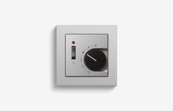Room temperature controller with NC contact 1-way switch and control light, colour aluminium (including E2)