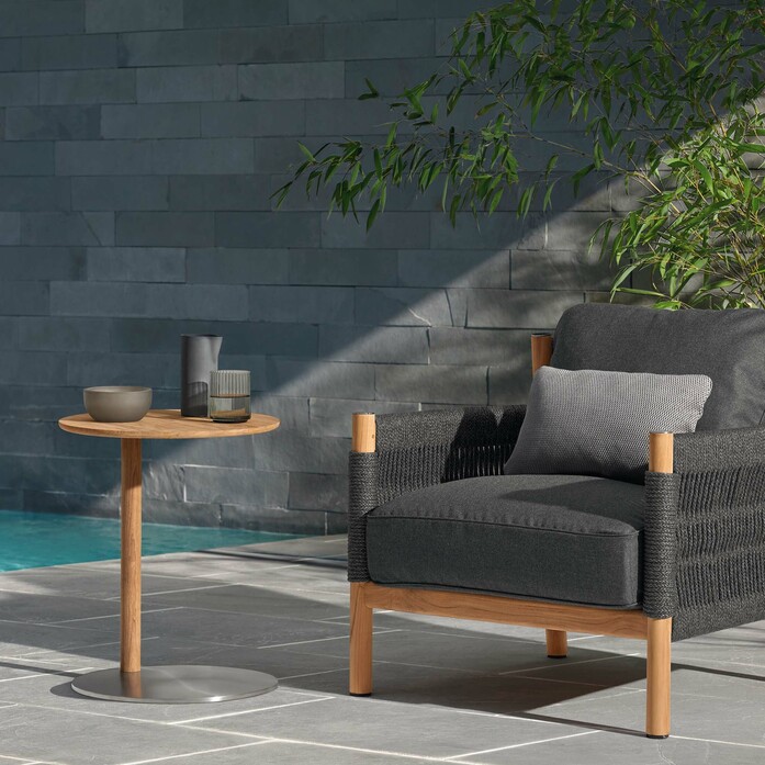 Loungemoebel sessel beistelltisch teak polster moon anthrazit cavo ambiente