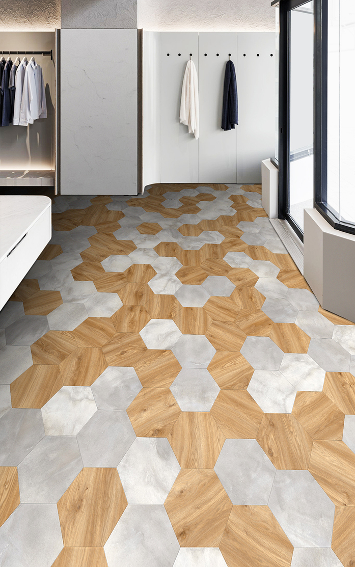 Pattern 261 Studio Moods Big Hexagon DUO Sierra Oak 346 Cloud Stone 134