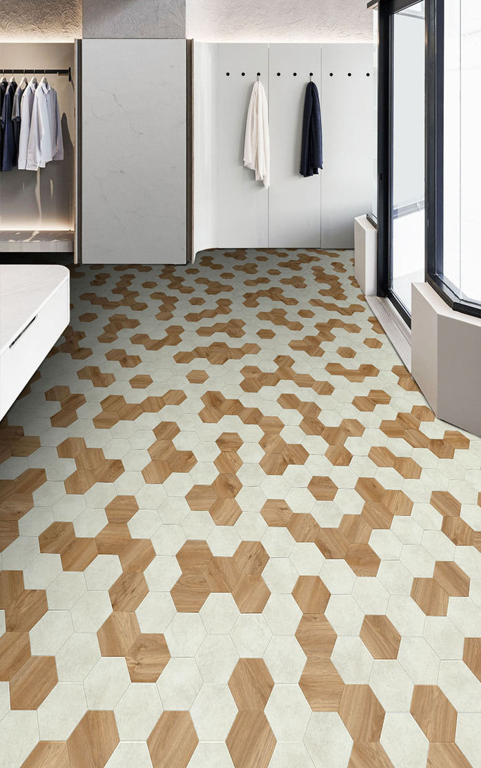 Pattern 322 Studio Moods Hexagon DUO Sierra Oak 346 Jura Stone 110