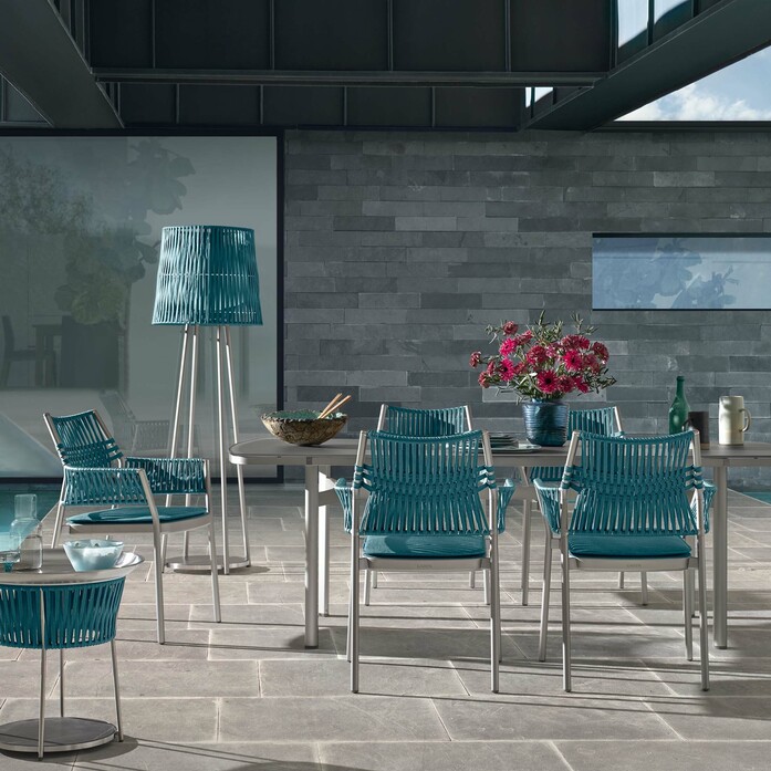 Gartenmoebel garten stuhl tisch lampe beistelltisch petrol edelstahl temper ambiente