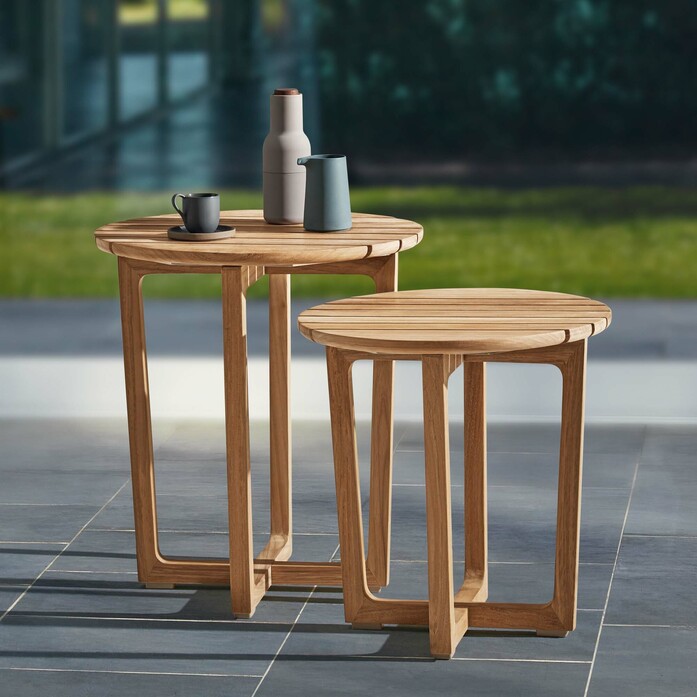 Gartenmoebel loungemoebel garten beistelltisch teak rund 45 50 benton ambiente