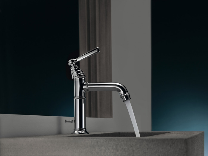 AXOR Montreux Einhebel Waschtischmischer 100 mit Hebelgriff und Zugstangen Ablaufgarnitur Polished Black Chrome 04
