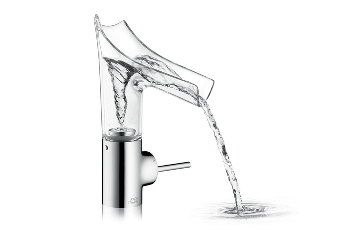 AXOR Starck V Einhebel Waschtischmischer 140 mit Glasauslauf und Ablaufgarnitur Polished Black Chrome 02