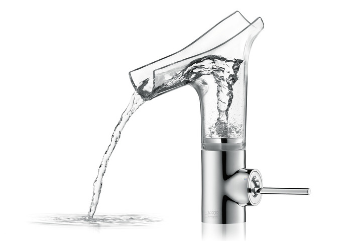 AXOR Starck V Einhebel Waschtischmischer 140 mit Glasauslauf und Ablaufgarnitur Polished Black Chrome 03