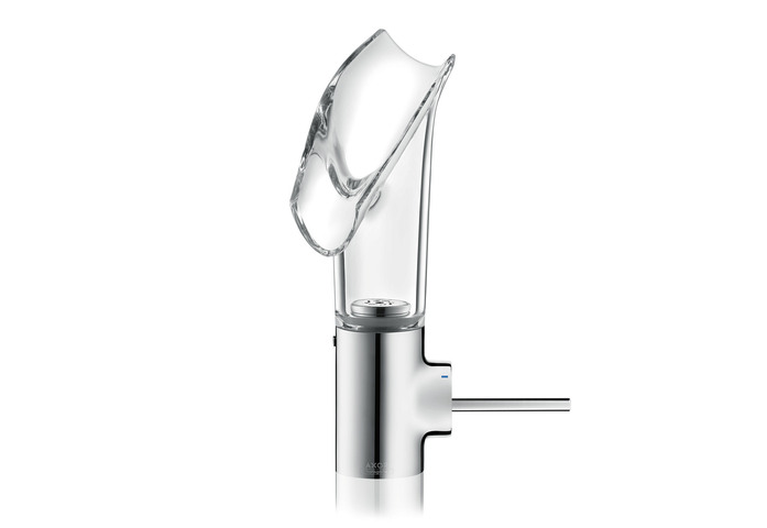 AXOR Starck V Einhebel Waschtischmischer 140 mit Glasauslauf und Ablaufgarnitur Polished Black Chrome 04