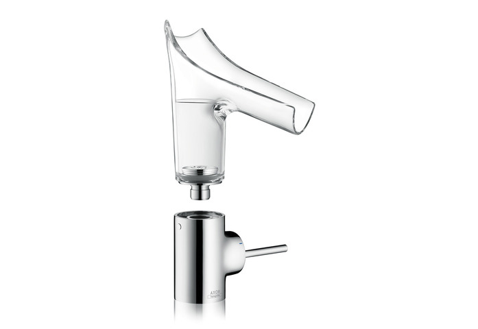 AXOR Starck V Einhebel Waschtischmischer 140 mit Glasauslauf und Ablaufgarnitur Polished Black Chrome 05