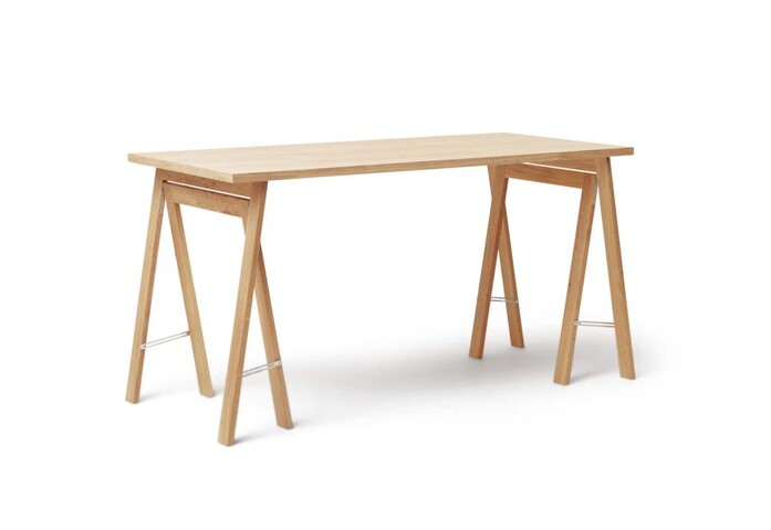 Famp R Linear Tabletop 125x68 White Oak top white oak trestle perspective