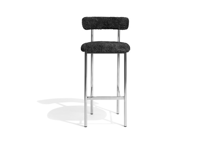 Font Light Stool Sheepskin Grey Polished Steel