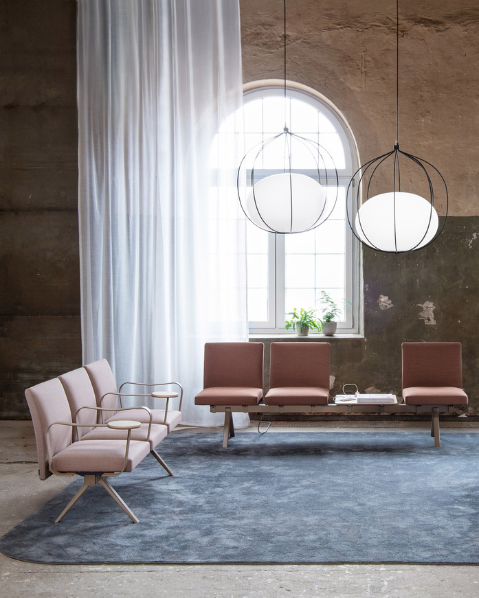 MATERIA Ambient beam sofa Cone table Rocca stool staende