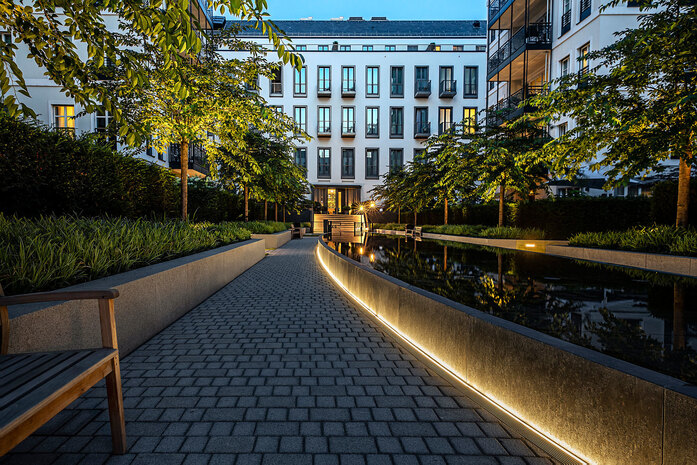 Exclusive residential estate dusseldorf led drainlight with grating and led lightline large 3