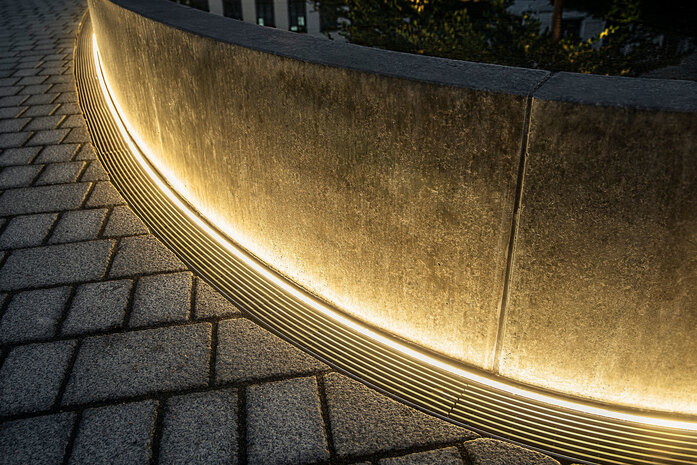 Exclusive residential estate dusseldorf led drainlight with grating and led lightline large