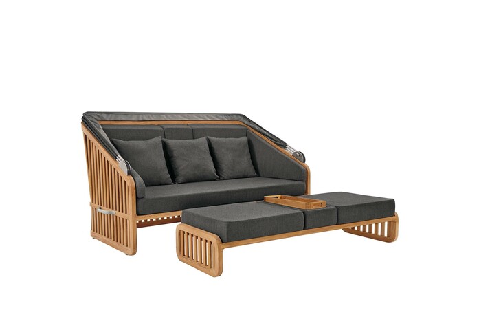 Gartenmoebel loungemoebel sonneninsel strandkorb teak polyacryl dunkelgrau sonnendach newcastel dachunten