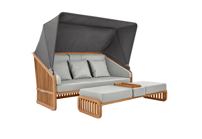 Gartenmoebel loungemoebel sonneninsel strandkorb teak polyacryl sonnendach newcastel moon auflage