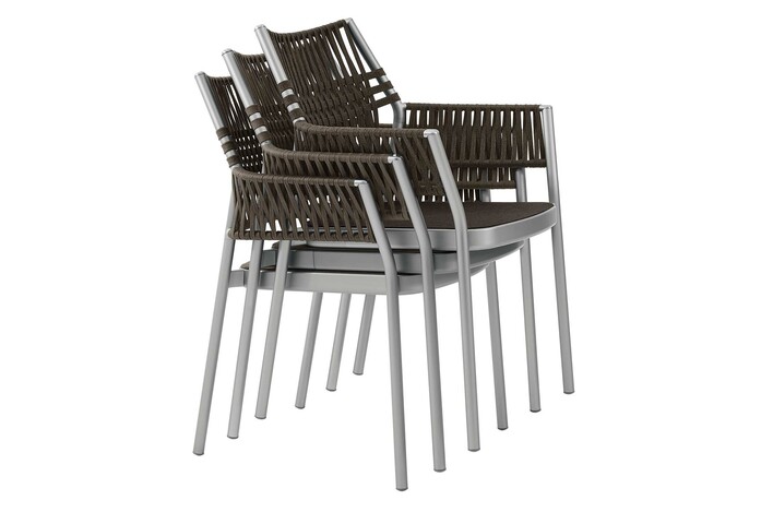 Gartenstuhl armlehnstuhl aluminium kordel braun 61x60x84cm temper exklusiv garpa gestapelt