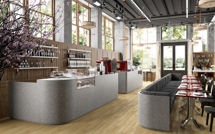 Hi macs terrazzo grigio restaurant overview
