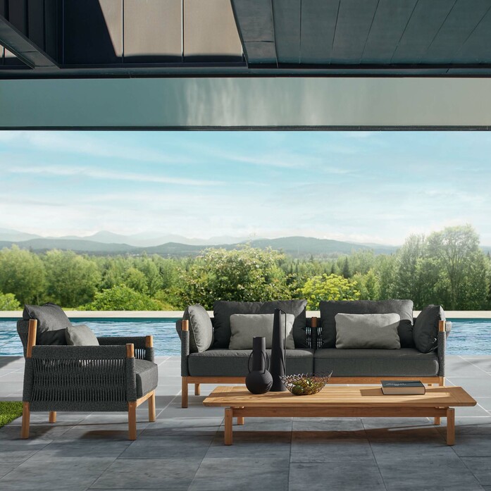Loungemoebel sofa sessel couchtisch teak polster moon anthrazit cavo ambiente
