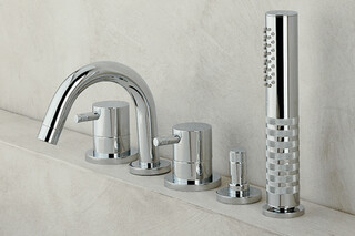 Diametrotrentacinque bathtub mixer, inlet and hand shower  by  Ritmonio